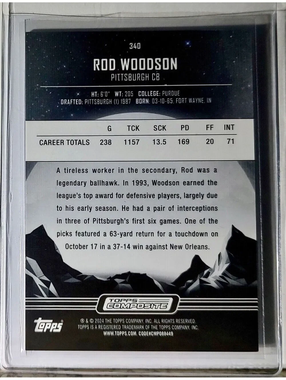 Rod Woodson 2023 Topps Midnight NFL #340 Football Card Pittsburgh Steelers